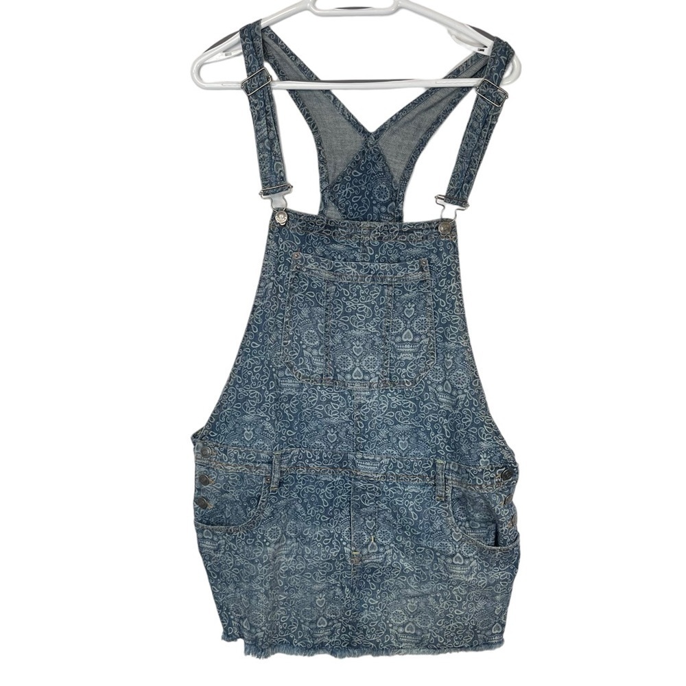 BETHANY MOTA Sugar Skull Denim Overalls XL Floral Casual Hippie Festival